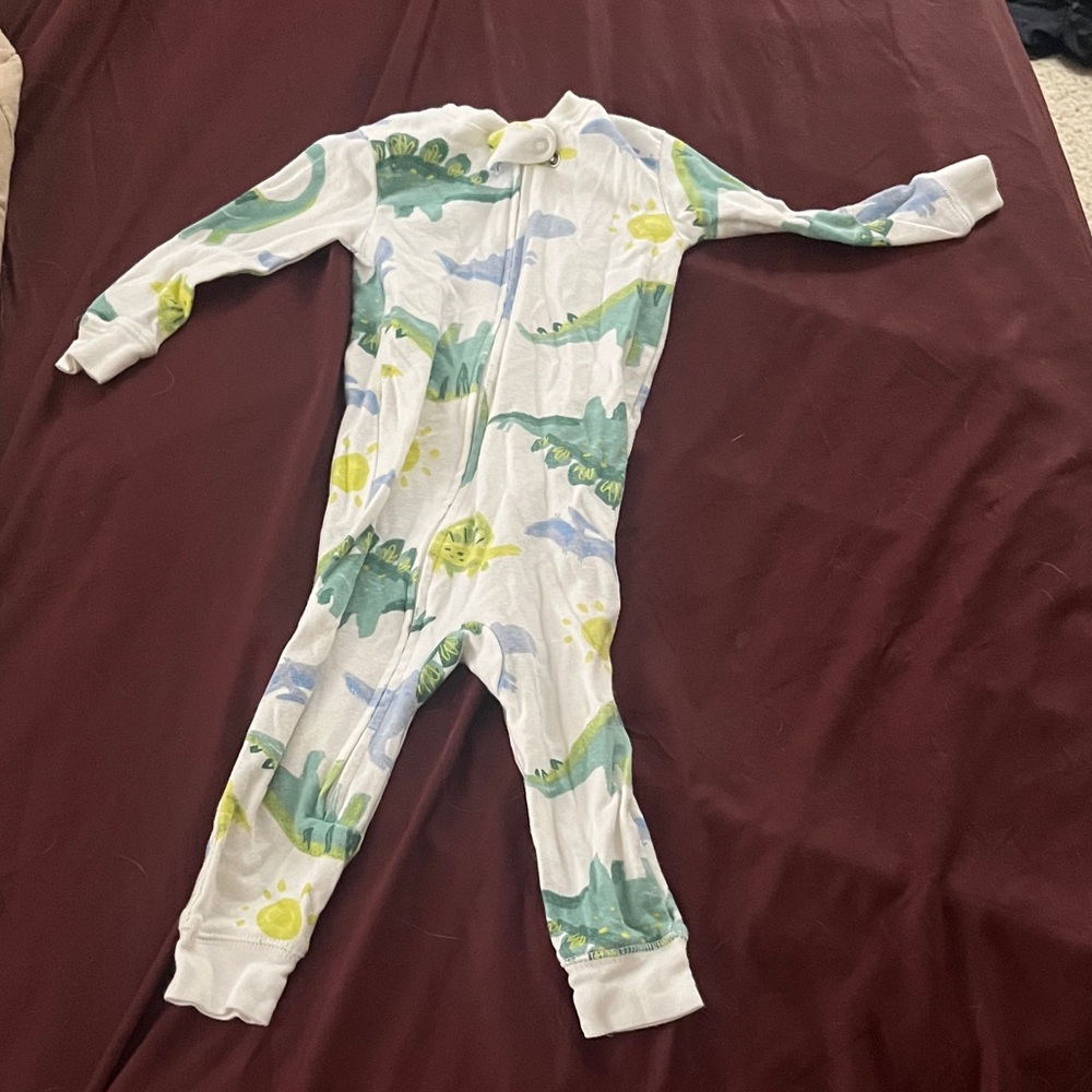 Carter's White and Green Dinosaur Footie Pajamas